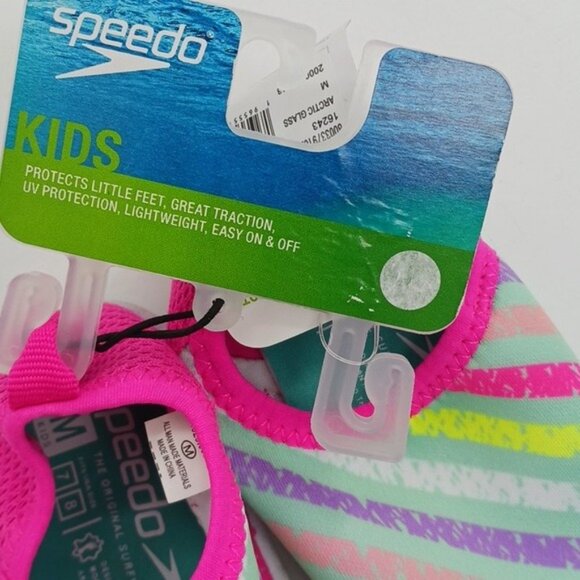 Speedo Water Shoes Pink Multi Slip On Bootie UV Protection Girls Size M 7/8 - Picture 2 of 6